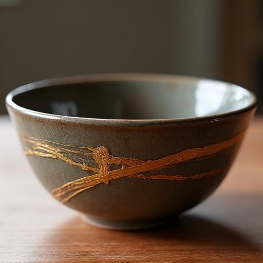 金継ぎで修復された美しい陶器のボウル